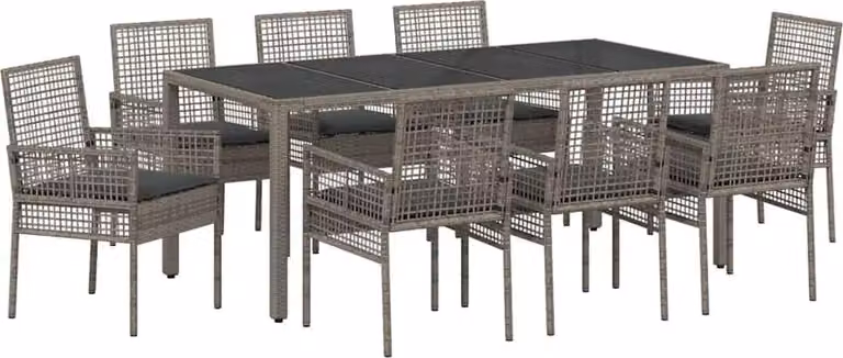 Set da Pranzo per Giardino 9 pcs Grigio polyrattan