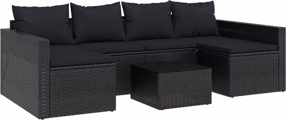 Set da Giardino 2 pz con Cuscini Nero in Polyrattan