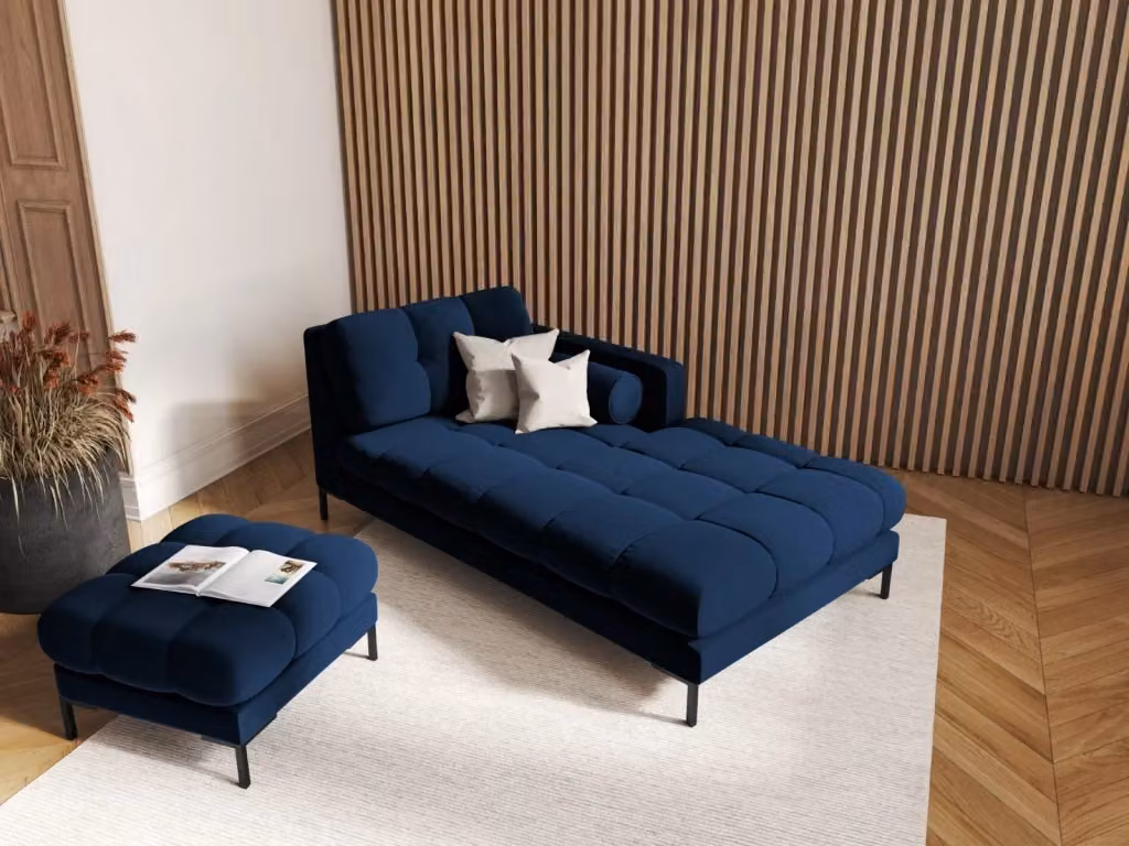 Chaise longue destra Bali di Cosmopolitan Design in velluto blu reale, L: 164 cm, P: 102 cm, H: 75 cm – 2