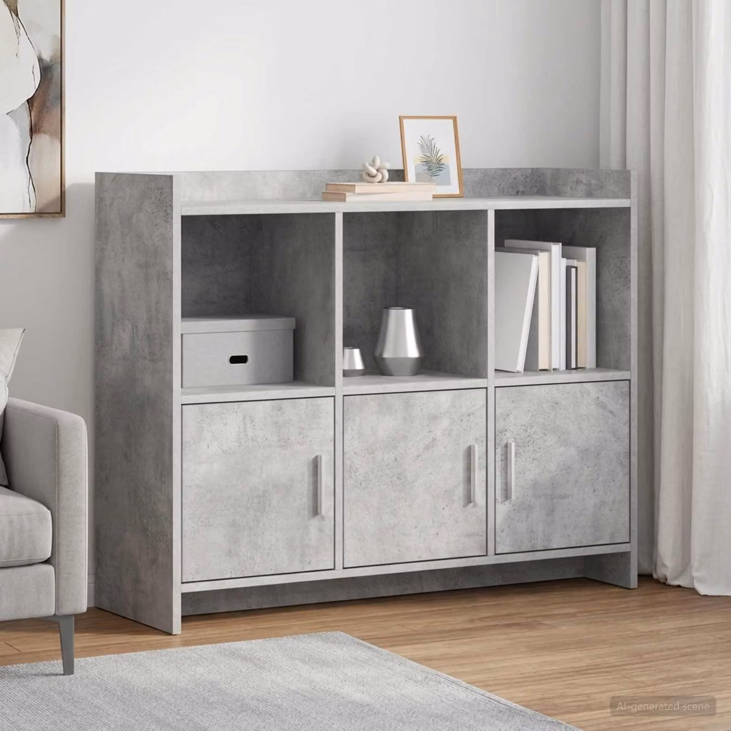 Credenza moderna vidaXL in legno ingegnerizzato e metallo, Grigio, L 98,5 x P 33 x H 80 cm