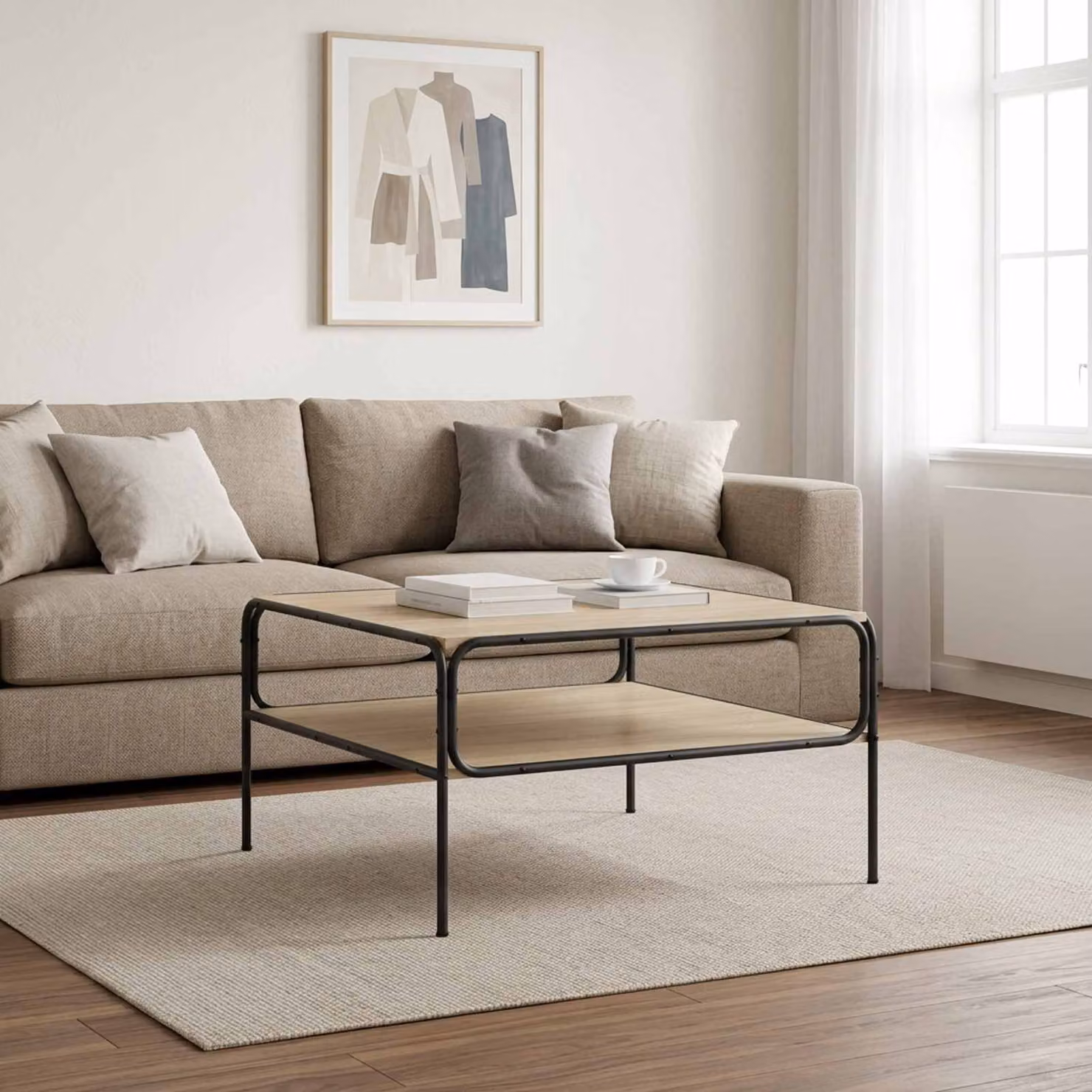 vidaXL Tavolo laterale moderno in MDF e metallo, colore marrone, L 100 x P 50 x H 46 cm