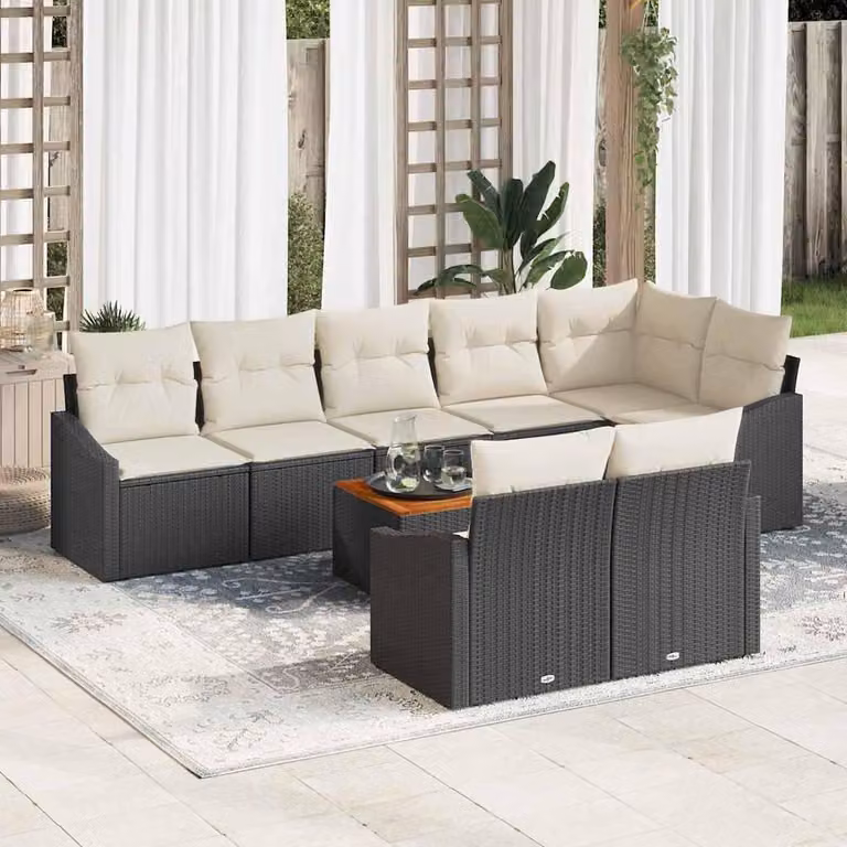 Maison Exclusive - Set Divano da Giardino 9 pcs Nero e Crema polyrattan