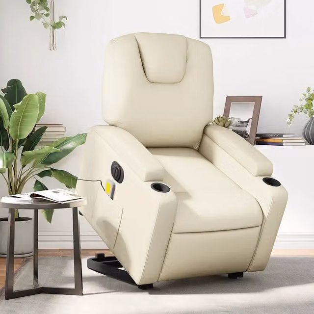 Poltrona Alzapersona Elettrica Reclinabile vidaXL in Similpelle Beige con Braccioli per Senior