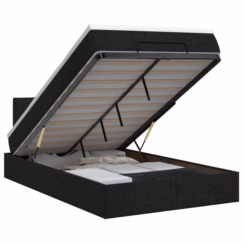 Letto ottomano moderno vidaXL con materasso e contenitore a sollevamento in tessuto nero L 120 x P 200 cm – 2