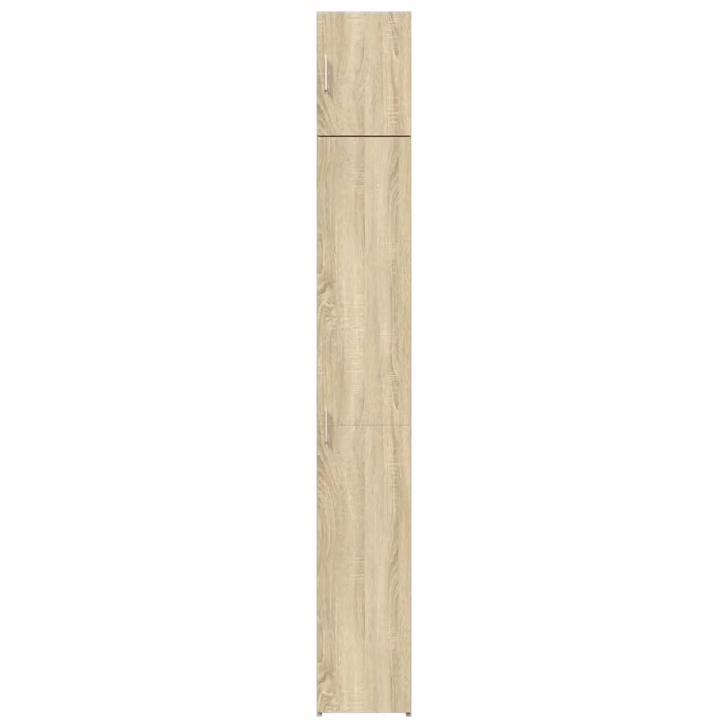 Mobile contenitore moderno in legno di rovere color beige e marrone con 8 scomparti verticali e ante a battente, L/P/H: 30 x 42,5 x 225 cm – 2