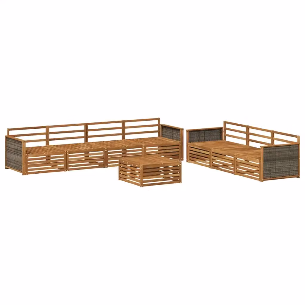 Set di divani da esterno a forma di U vidaXL in legno di acacia massello marrone con cuscini e tavolino da caffè – 2