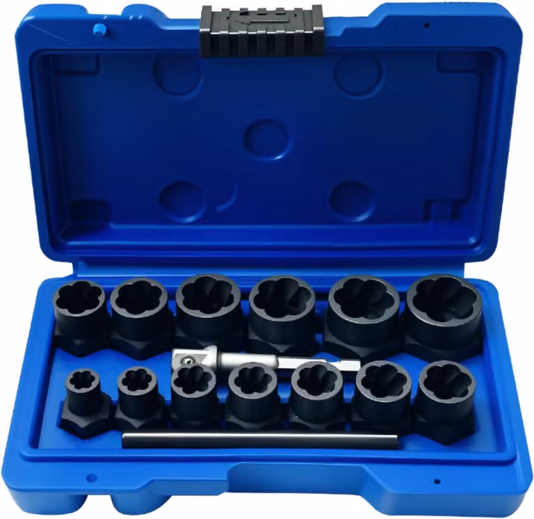 Set di estrattori per viti, composto da 13 pezzi, da 9 a 19 mm, per viti danneggiate