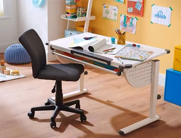 CasaDolce sedia da ufficio per bambini ELOISE, regolabile in altezza, girevole, grigio, 40x45,5x76/85,5 cm