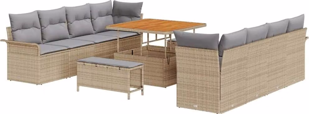 Set Divano da Giardino con cuscino 11 pcs Beige polyrattan