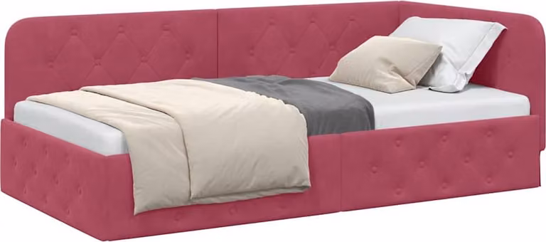 Cornice del letto ad angolo Rosso Vino 90 x 190 cm Velluto