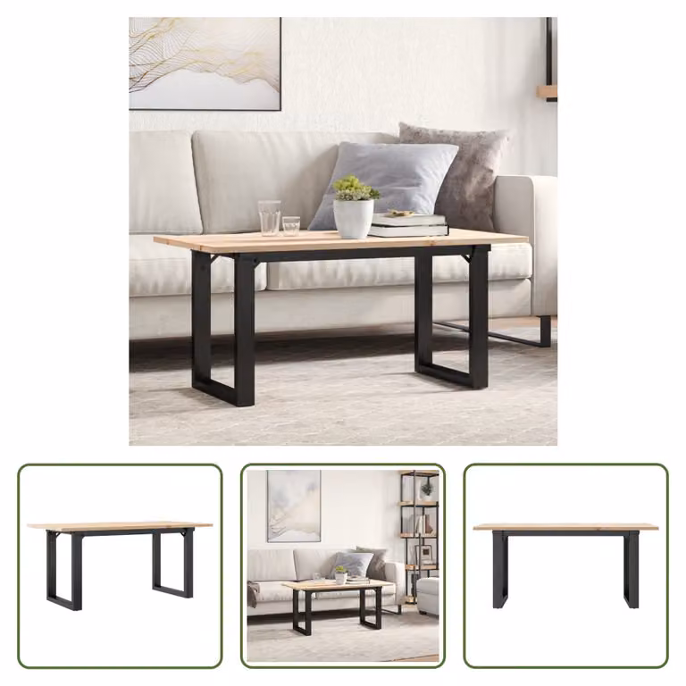 The Living Store tavolino O-frame 90x40x45cm in pino massiccio e ghisa