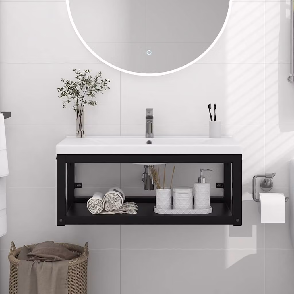 Struttura per lavabo a parete vidaXL in metallo nero opaco L: 79 cm, P: 38 cm, H: 31 cm
