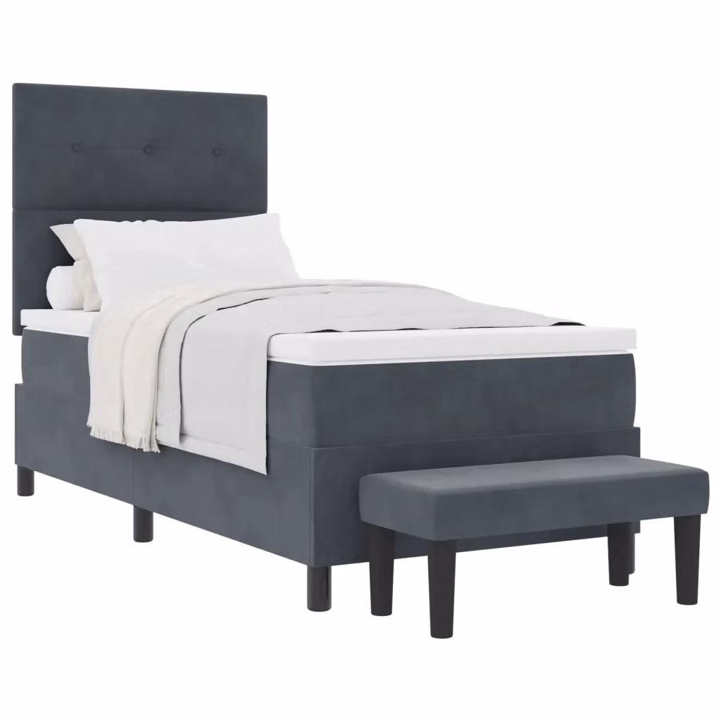 Letto a molle moderno vidaXL con testiera in velluto grigio, L 80 cm x P 200 cm – 2