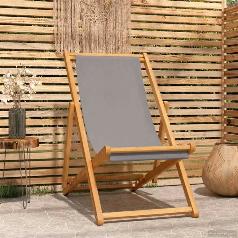 Sedia da spiaggia vidaXL in legno di teak e tessuto grigio resistente ai raggi UV