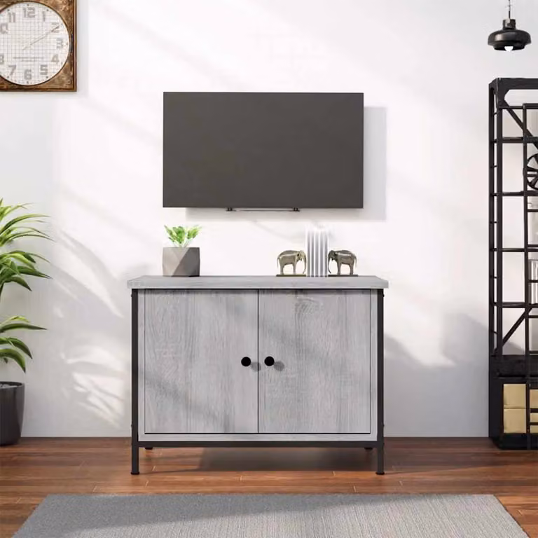 Mobile TV con Ante vidaXL in Legno Multistrato e MDF, Grigio Sonoma e Beige, L 60 cm x P 35 cm x H 45 cm