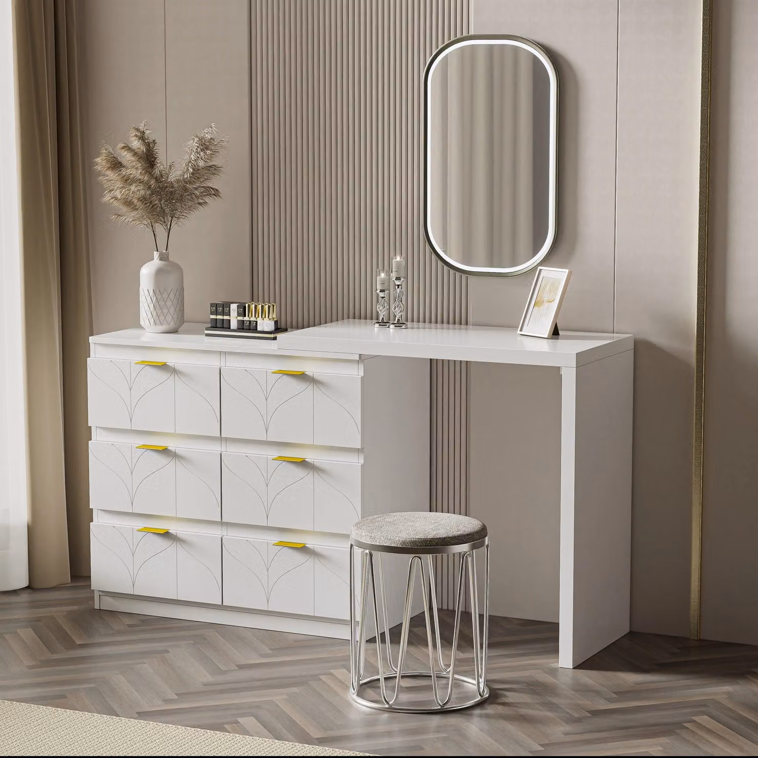 Comò da trucco - Tavolino da trucco - Mobile per la camera da letto - Mobile contenitore - Comò da bagno - Sei ampi cassetti