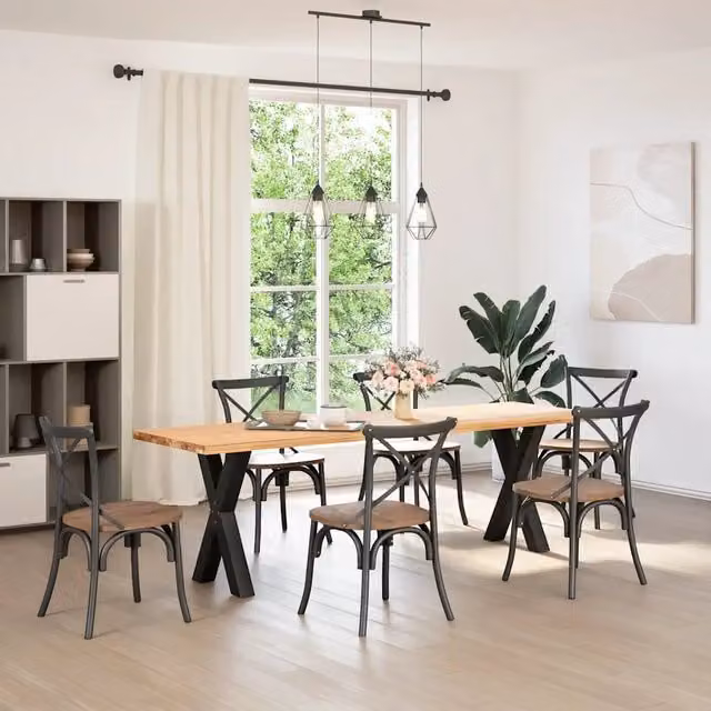 Coppia di gambe per tavolo da pranzo a forma di X in acciaio nero opaco, Altezza: 72-73 cm, Larghezza: 50 cm