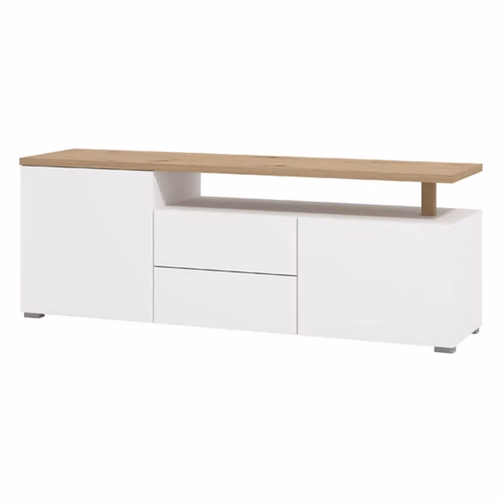 Mobile Porta TV Melzo DMORA con 2 Cassetti, Bianco Opaco e Rovere, L: 154 cm, P: 40 cm, H: 55.5 cm – 2
