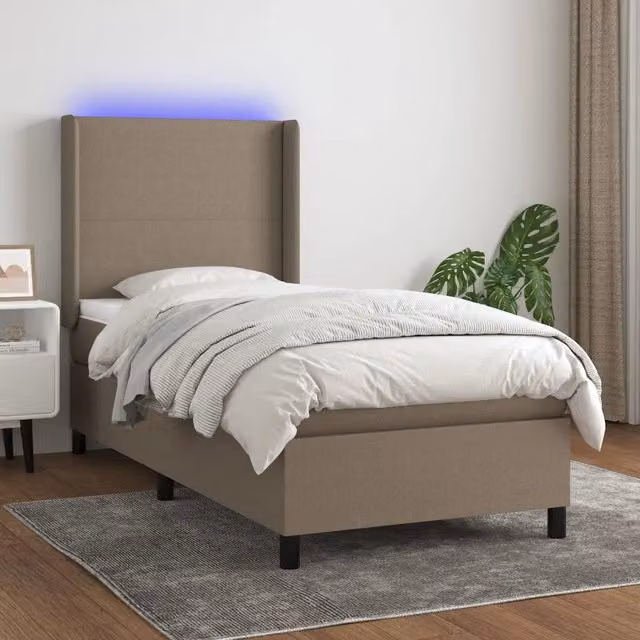 Letto a molla con testiera in tessuto beige e illuminazione LED vidaXL L/P/H: 100 x 200 x 128 cm