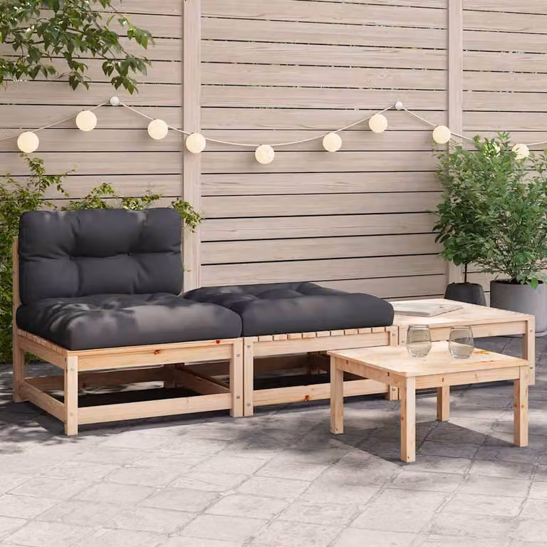 vidaXL Divano da Giardino in Legno di Pino Trattato con Cuscini in Schiuma e Poggiapiedi Coordinato, Stile Rustico, Colori Antracite, Marrone o Grigio