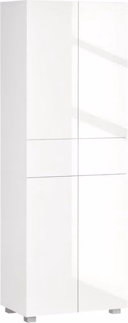 Dispensa da cucina moderna con 4 ante e ripiani regolabili in MDF bianco lucido L 60 cm, P 35 cm, H 170 cm