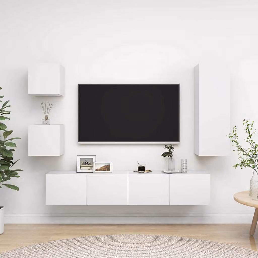 Set di mobili porta TV vidaXL da 5 pezzi in legno e MDF bianco per soggiorno