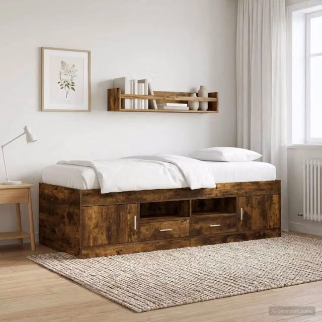 Letto con contenitore e cassetti vidaXL in Rovere Fumo L: 80 cm, P: 200 cm, H: 83 cm – 1