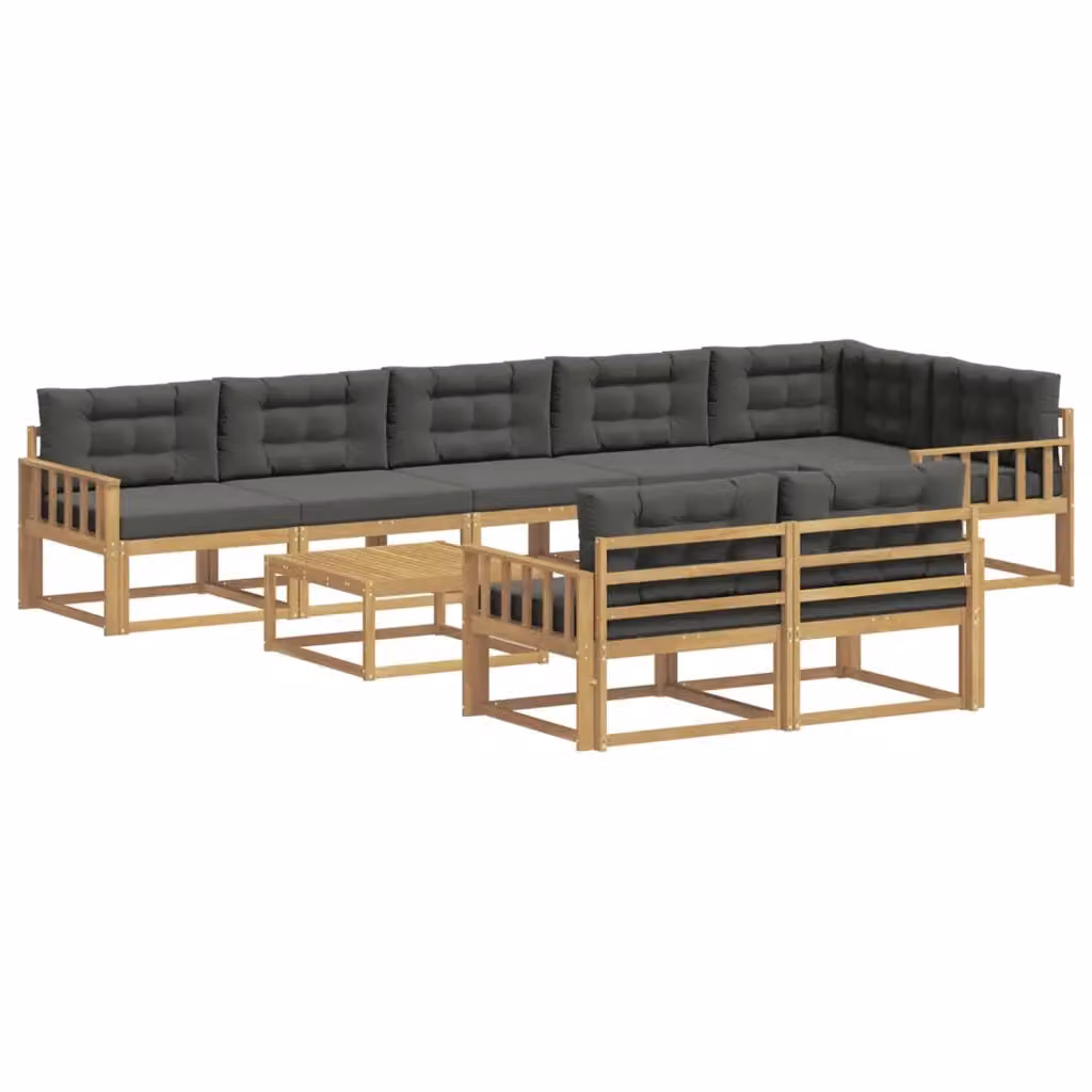 Set di divani da esterno a forma di U vidaXL in legno di acacia con tavolino, 9 pezzi, Bianco e Antracite – 2