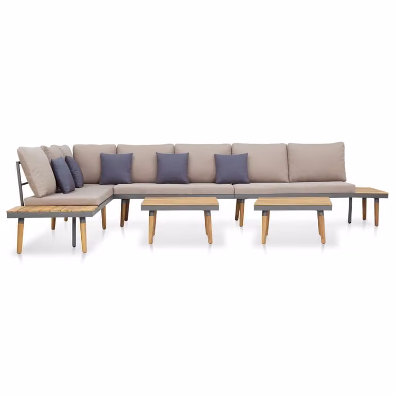Set da lounge per giardino, esclusivo, composto da 7 pezzi, con cuscini, in legno massello di acacia, colore marrone
