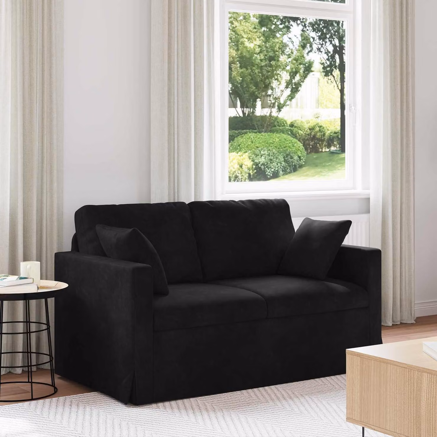 vidaXL Divano Moderno in Velluto Nero con Cuscini e Coperture Rimovibili L: 138 cm, P: 78 cm, H: 80 cm – 1
