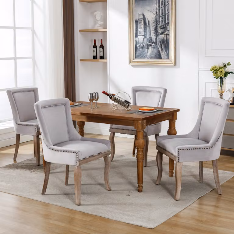 Set di 4 sedie da sala da pranzo Flieks, sedie da cucina imbottite con gambe in legno massiccio, sedia da sala da pranzo con rivestimento in velluto, grigio