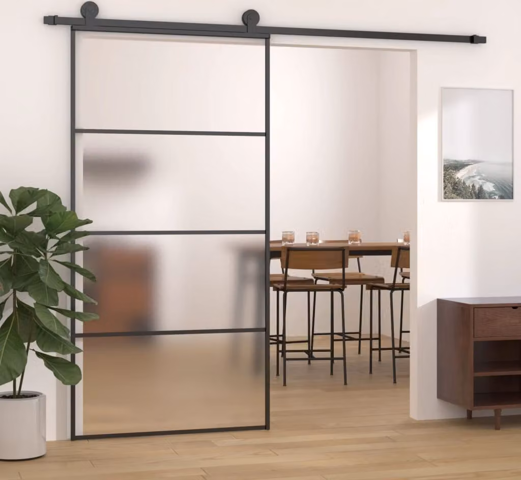 The Living Store porta scorrevole ESG in vetro e alluminio satinato 102,5x205 cm nero