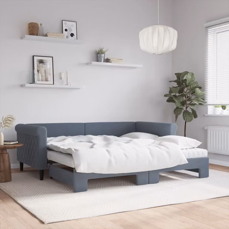 Divano Letto Estraibile vidaXL in Velluto Grigio con Materassi
