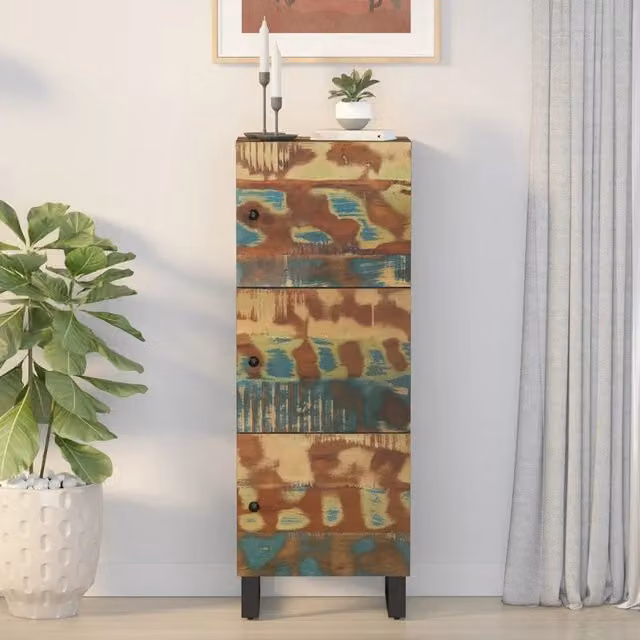 Credenza in stile industriale vidaXL con 3 ante in legno massello e metallo multicolore L/P/H: 40 x 33 x 110 cm
