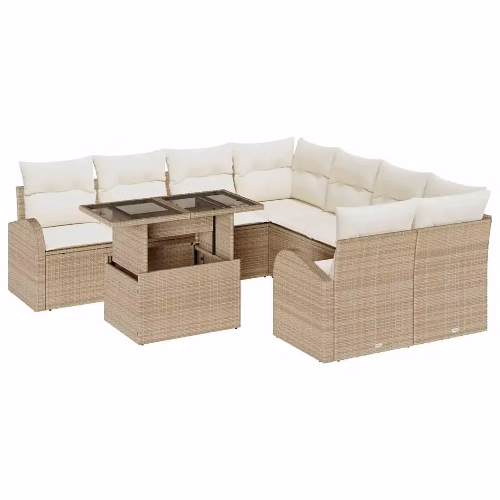 Set Divano da Giardino 9 pz vidaXL Beige con Cuscini e Tavolino in Rattan e Acciaio – 2