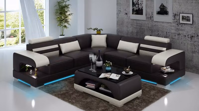 Leder Weiche Couch Wohnlandschaft Ecksofa Eck Garnitur Design Modern Sofa USB