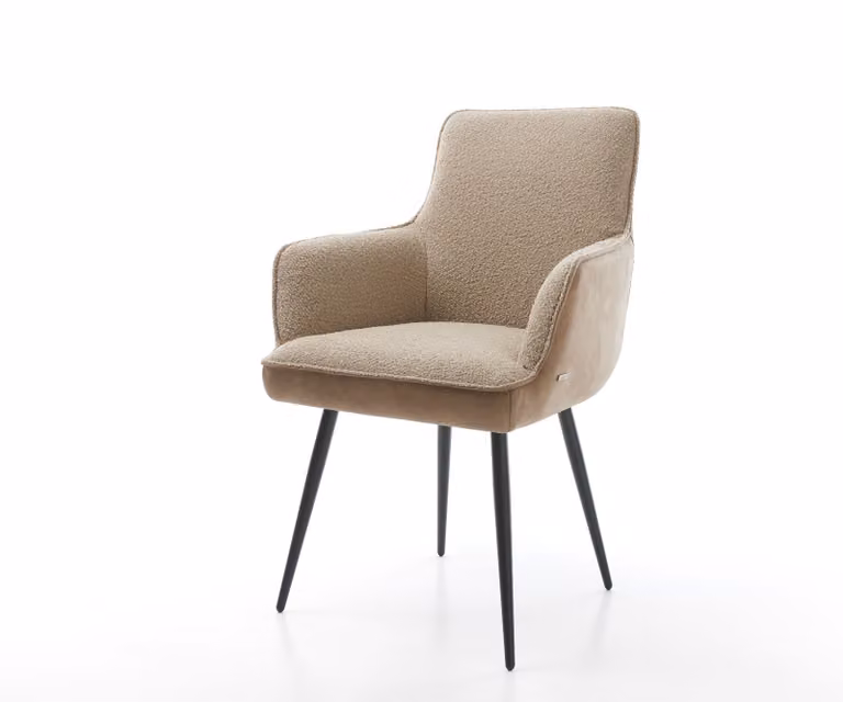 DELIFE Sedia da pranzo Heira-Flex con braccioli, mix di materiali, color fango, base a 4 gambe coniche, nero, molle insacchettate