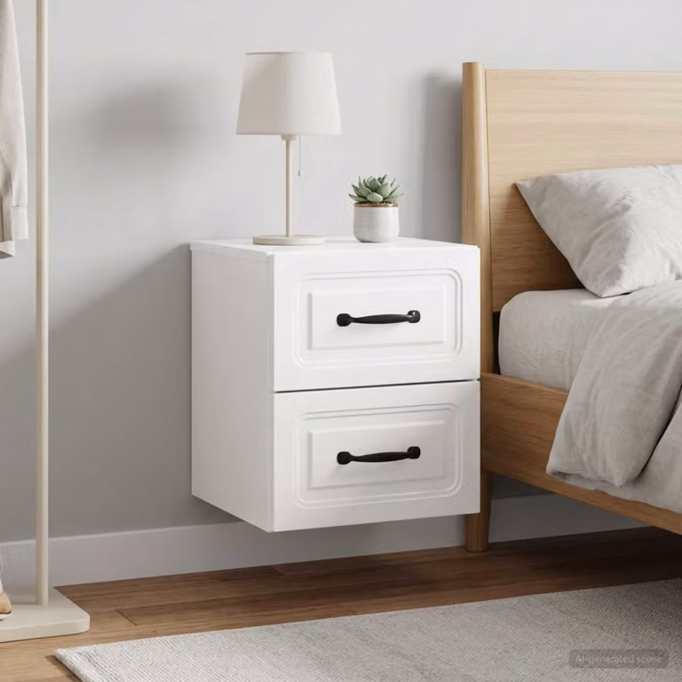 Set di 2 comodini sospesi vidaXL in bianco lucido L 34,5 cm x P 33 cm x H 40 cm