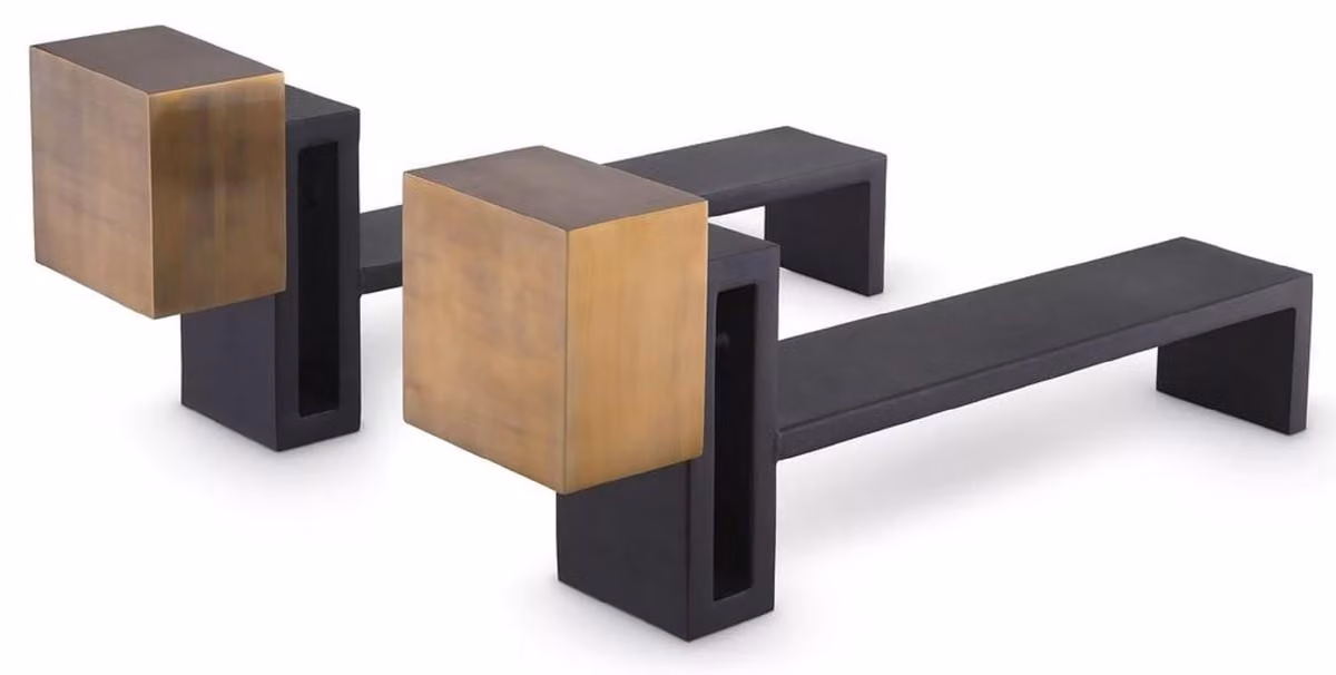 Casa Padrino set di cavalletti per caminetto colori ottone vintage / nero 54 x 12 x h. 21,5 cm - Accessori per caminetti - Collezione lusso