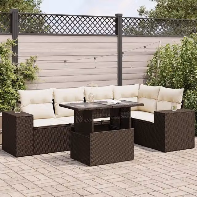 Set Divano da Giardino 6 pz con Cuscini Marrone in Polyrattan 3326804