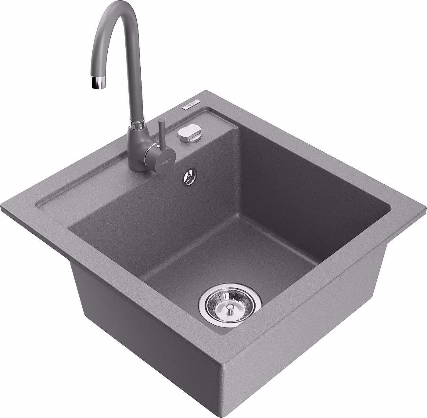Mexen Vito lavello in granito a 1 vasca con rubinetto da cucina Telma, grigio - 6503-71-670200-71