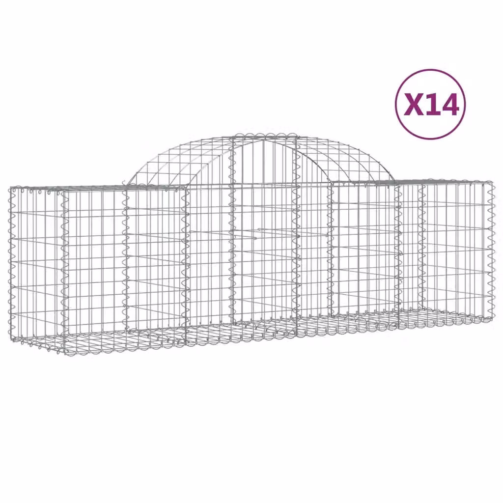 Set di 14 Cesti Gabbioni ad Arco vidaXL in Acciaio Zincato Argento L/P/H: 200 x 50 x 60/80 cm – 2