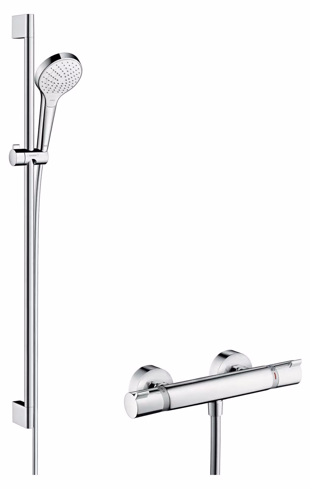 Sistema doccia da 90 cm con termostato, 3 getti, bianco/cromato