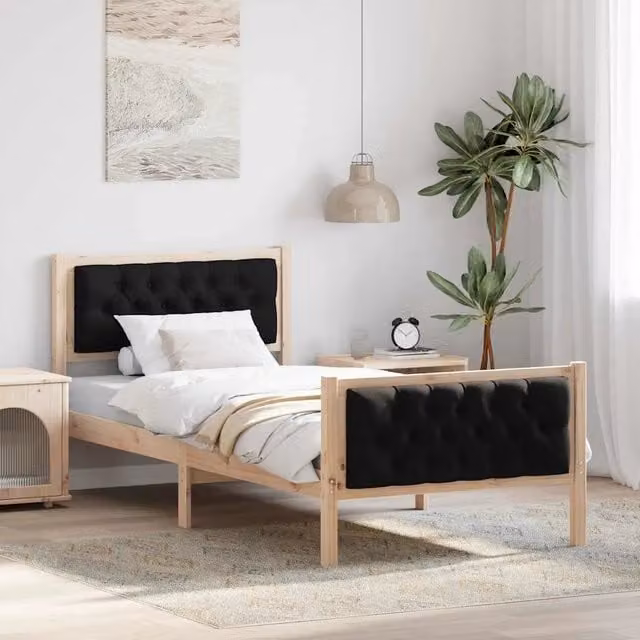 Struttura del letto con testiera vidaXL in pino massello nero L/P/H: 190 x 90 cm – 1