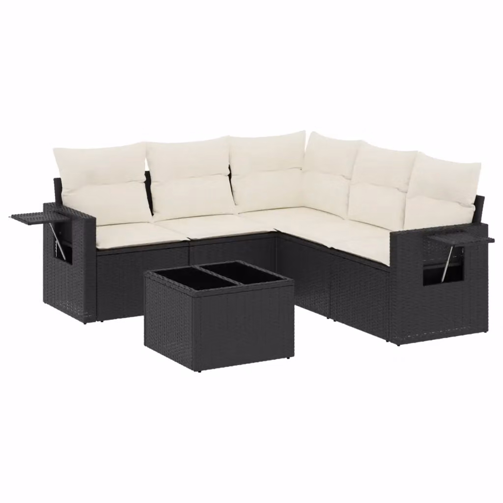 Set Divano da Giardino vidaXL 6 pz a Forma a L in Polyrattan Nero con Cuscini e Tavolino – 2