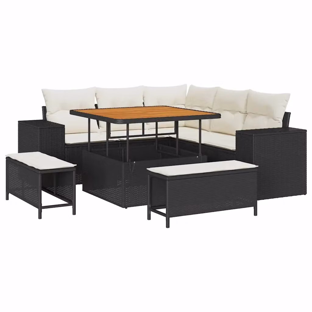 Set Divano da Giardino vidaXL in Polyrattan 8 Pezzi con Cuscini Nero e Beige – 2