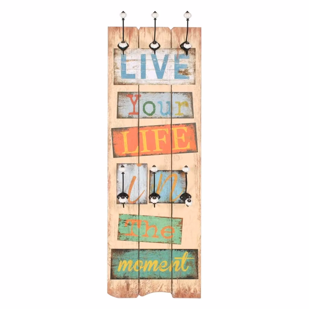vidaXL Appendiabiti da parete con 6 ganci 120 x 40 cm "LIVE LIFE"
