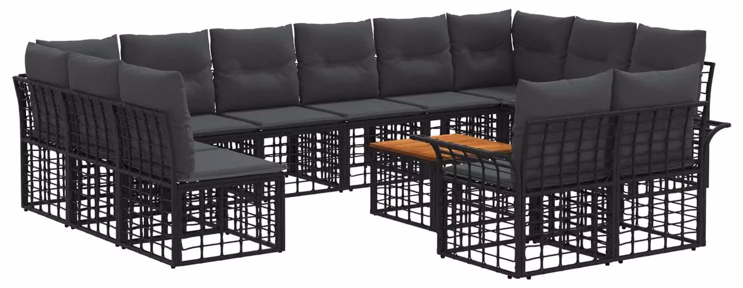 Set di divani da esterno 13 pcs Nero e Grigio scuro Poliestere