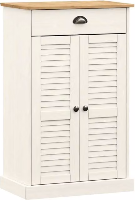 Scarpiera mobile in legno di pino bianco con ante a battente per ingresso o soggiorno L/P/H: 60 x 35 x 96 cm