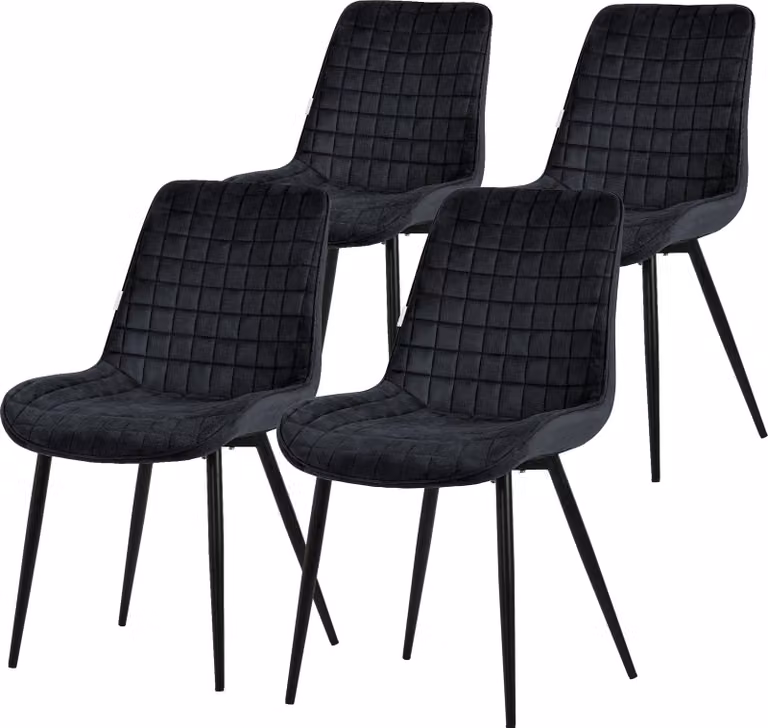 Set di 4 sedie da pranzo ML-Design, nero, seduta in velluto con gambe in metallo nero, sedie da cucina con schienale